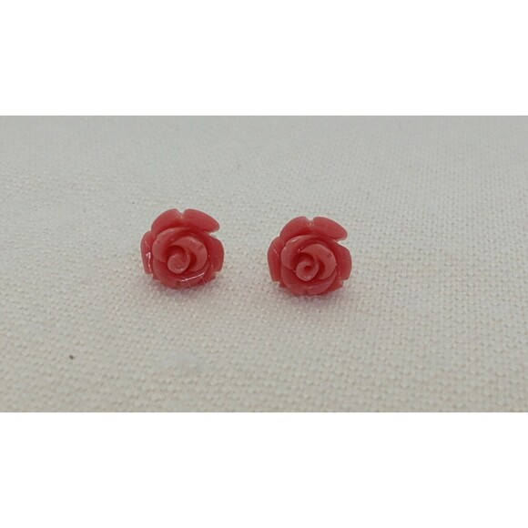 Elegant Pink Rose Stud Earrings - Picture 1 of 7